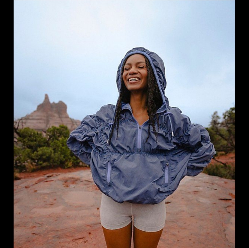 Free People Movement Happy Camper Pullover Anorak Hoodie Blue 1/2 Zip-Large